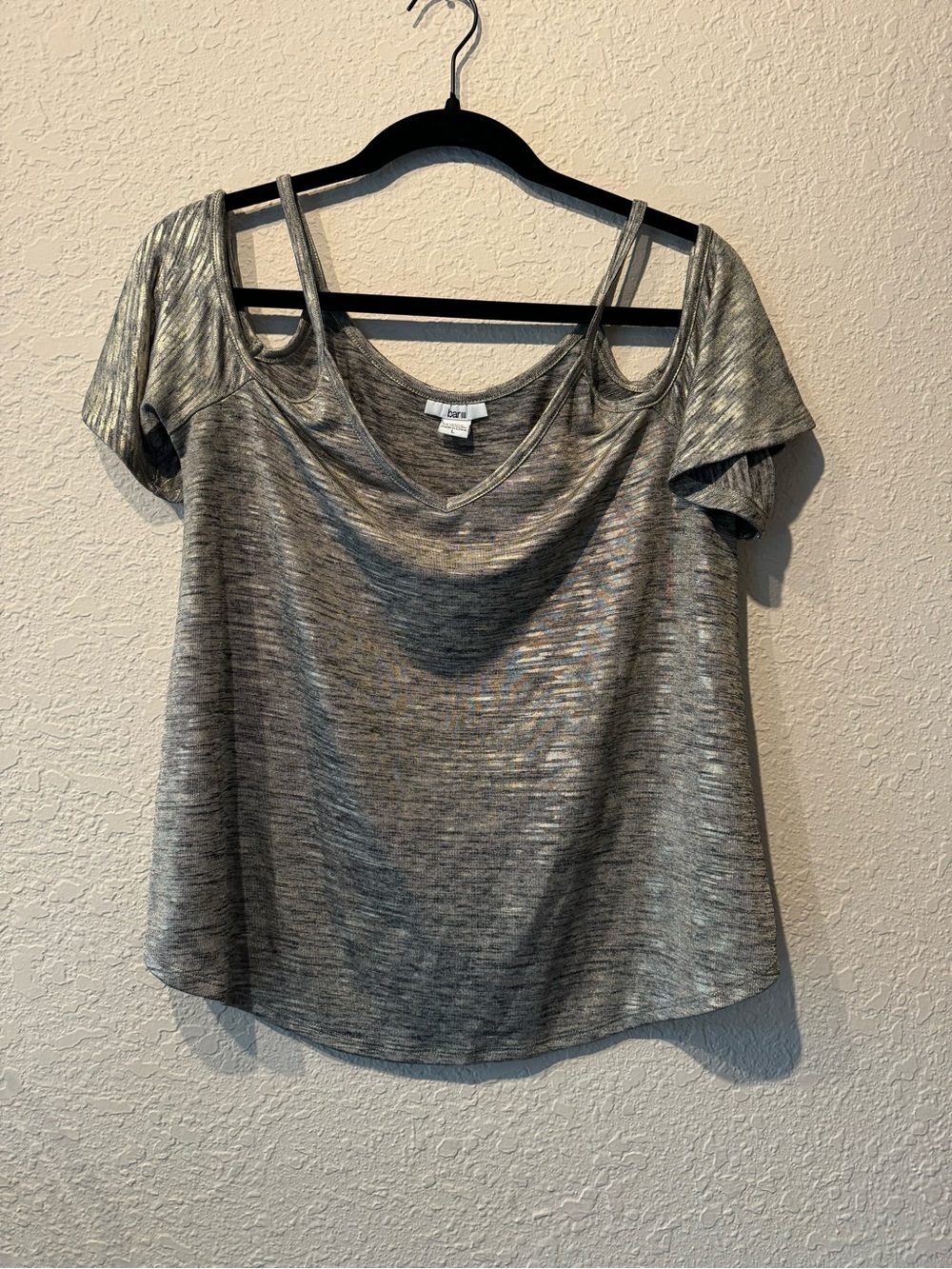 Bar III Silver Cold-Shoulder Tank with Double Straps
